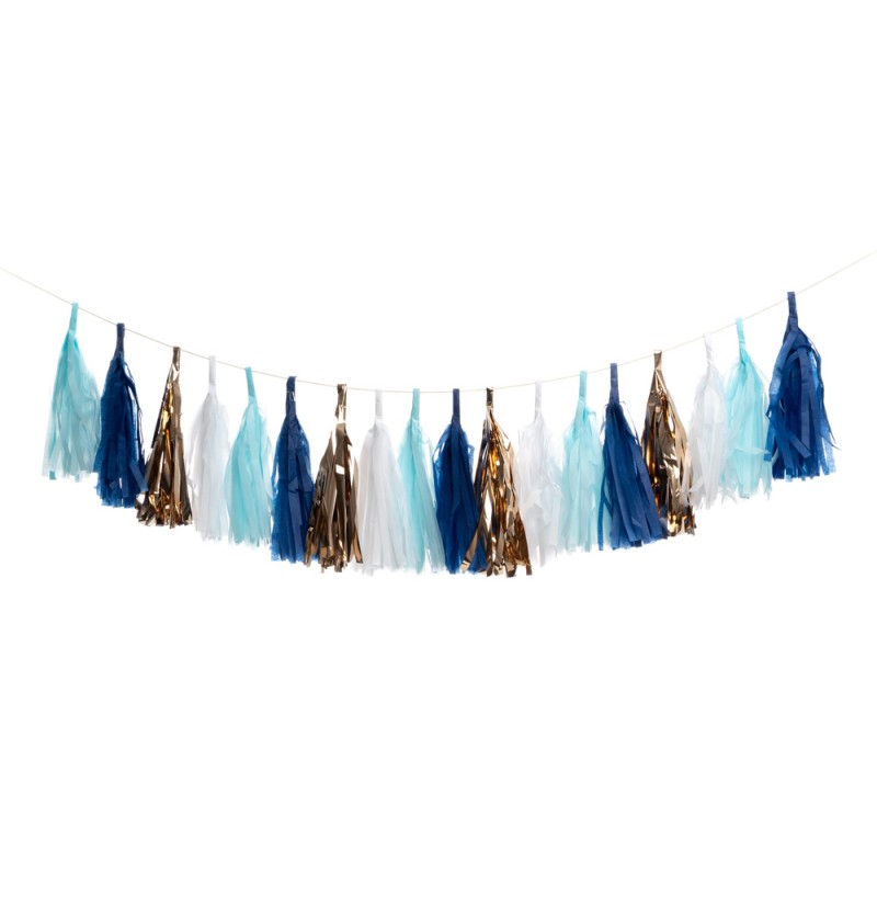 Pompon Guirlande Lyseblå - 1 stk (214 x 20 cm) | Lyseblåt Tema Guirlander - Temashop