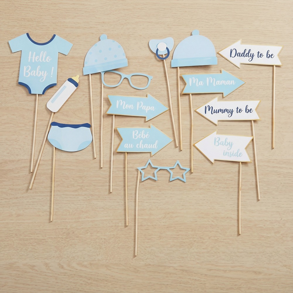 Babyshower Photobooth Selfie Props Lyseblå - 11 stk | Babyshower Photobooth - Temashop
