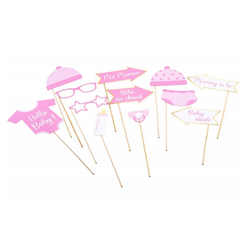 Babyshower Photobooth Selfie Props Lyserød - 11 stk | Babyshower Photobooth - Temashop