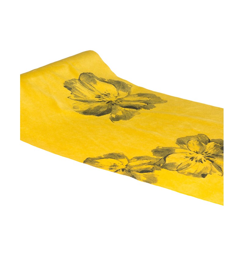 Floral Velour Bordløber Sennepsgul