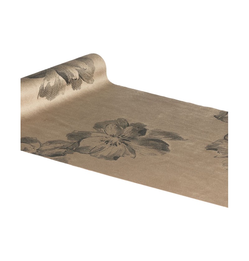 Floral Velour Bordløber Mocca