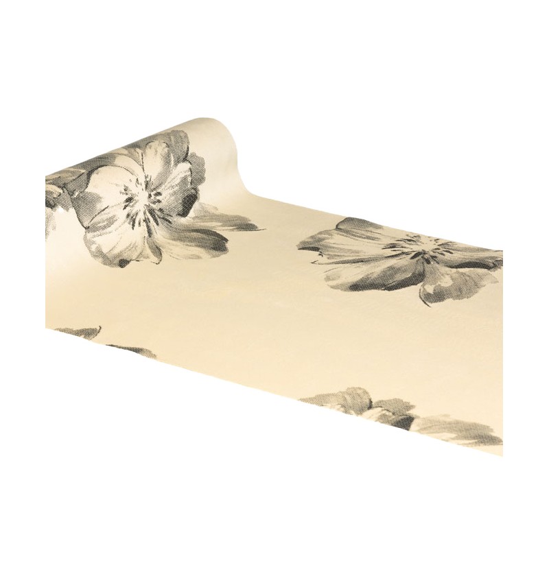 Floral Velour Bordløber Creme