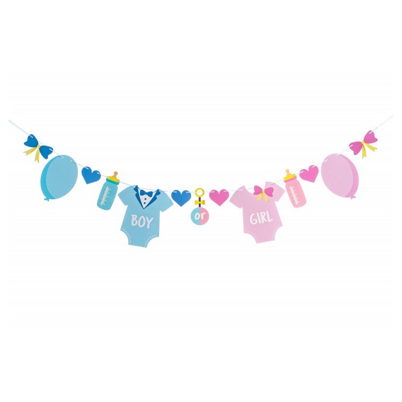 Babytøj Gender Reveal Guirlande Lyseblå/Lyserød - 1 stk (2 m x 21 cm) | Babyshower Guirlander - Temashop
