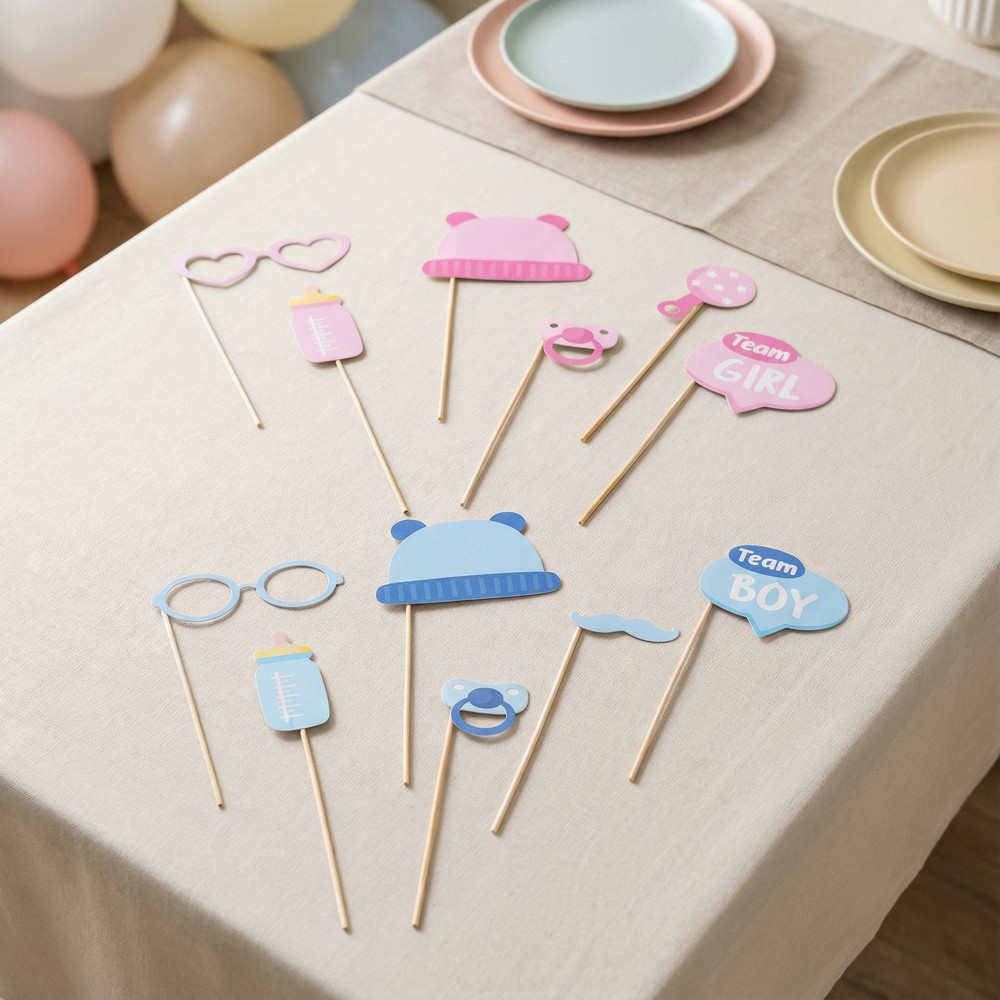 Gender Reveal Selfie Props - 12 stk | Babyshower Photobooth - Temashop