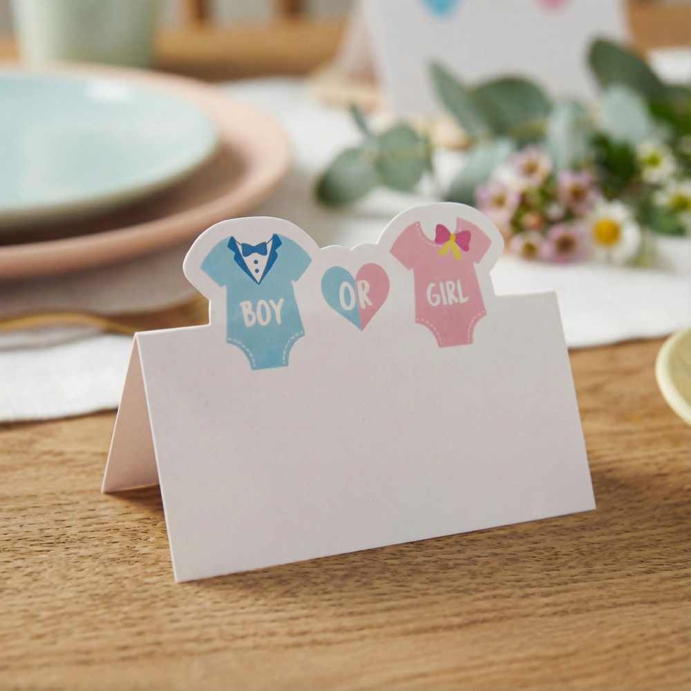 Boy Or Girl Bordkort - 6 stk (8 cm x 5,5 cm) | Babyshower Bordnumre / bordkort / holdere - Temashop