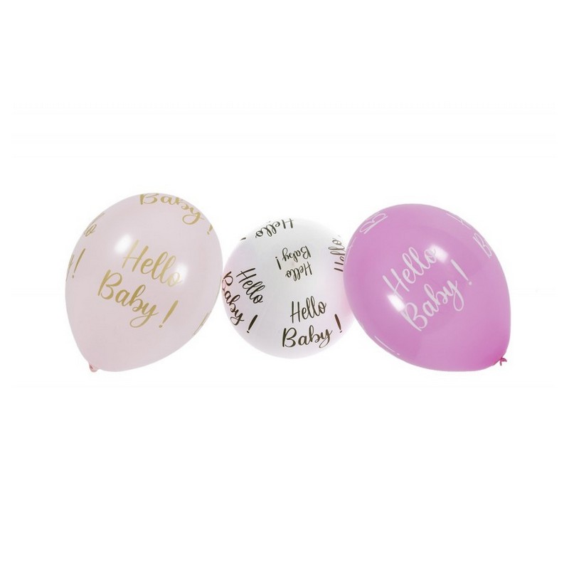 Hello Baby Latexballoner Lyserød - 6 stk (27 cm) | Babyshower Latexballoner - Temashop