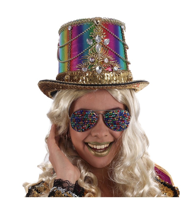 Carnival Tophat Regnbue | Karneval Hat / Hue / Hjelm - Hovedtilbehør - Temashop