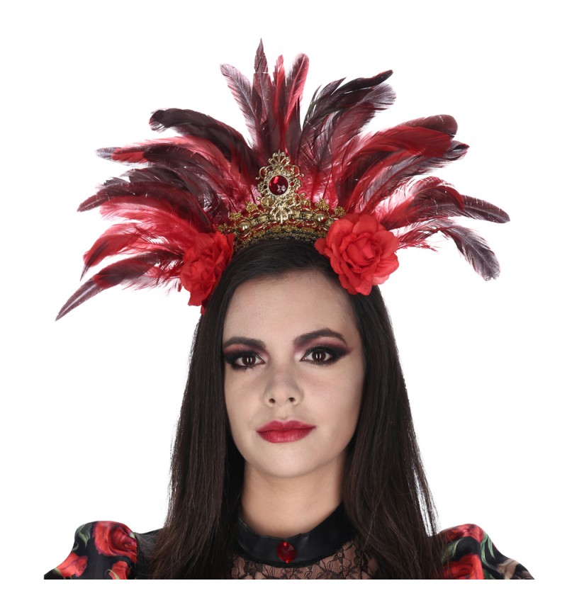 Catrina Hårbøjle Rød | Day of the Dead Hårbøjle / Pandebånd / Hårbånd - Hovedtilbehør - Temashop