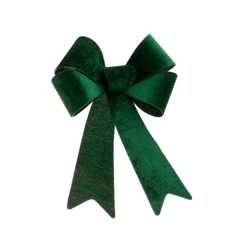 Velour Sløjfe Mørkegrøn - 1 stk (22,9 x 39,1 cm) | Julepynt Bånd - Temashop