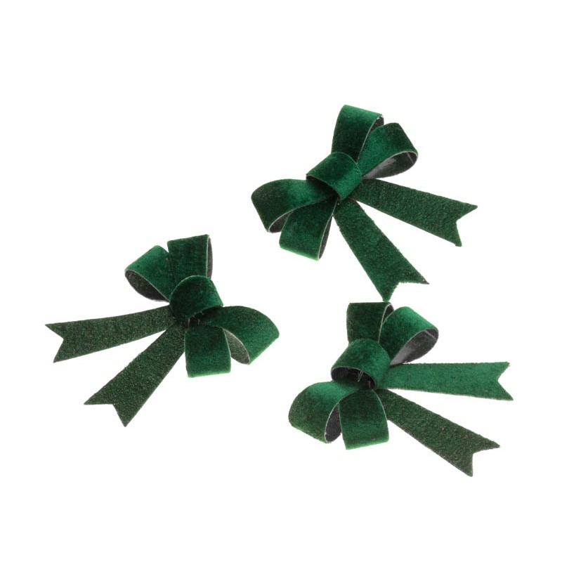 Velour Sløjfer Mørkegrøn - 3 stk (10 x 12,7 cm) | Julepynt Bånd - Temashop
