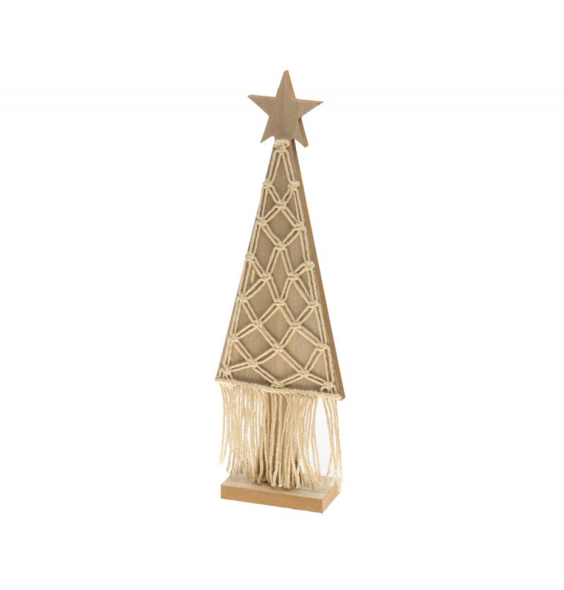 Træ Juletræ Med Macrame Natur - 1 stk (16 x 5,5 x 51 cm) | Juletræ Julepynt - Temashop
