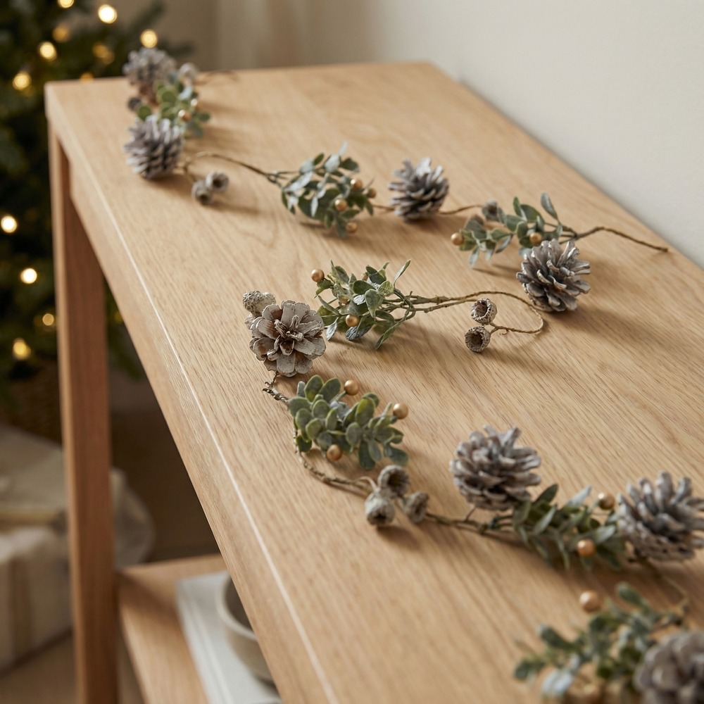 Snedækket Guirlande Med Kogler Grøn - 1 stk (120 cm) | Julepynt Guirlander - Temashop