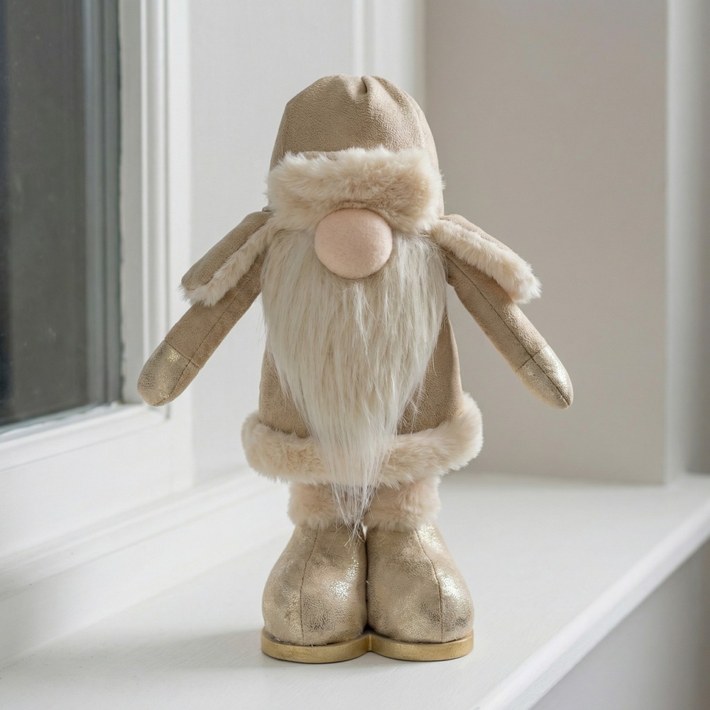 Jule Nisse Med Teleskopben Champagne - 1 stk (24 x 15 x 46 cm) | Julepynt Julepynt - Temashop
