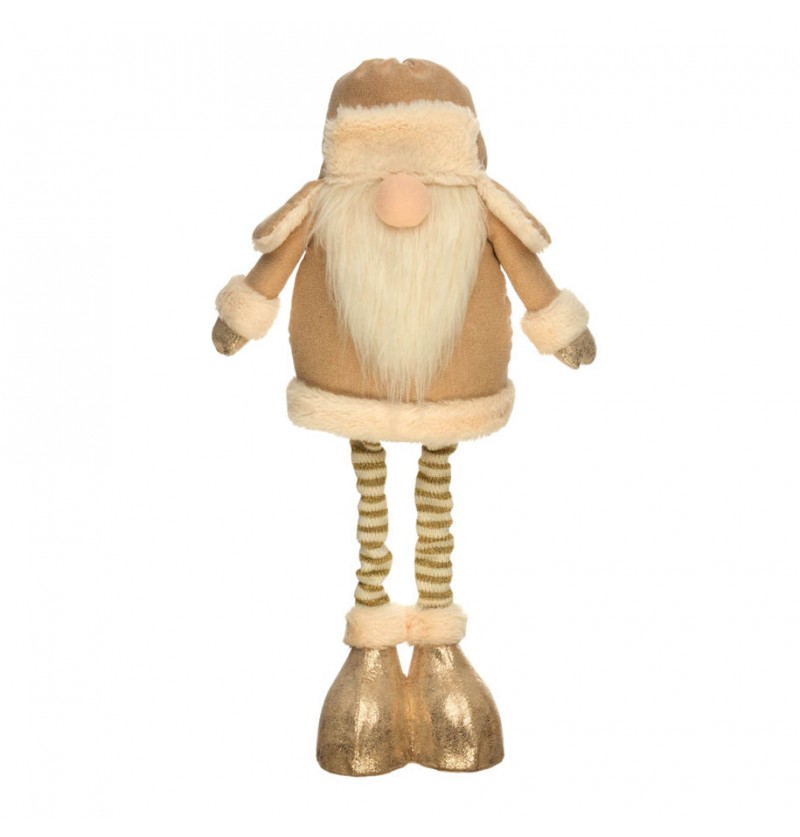 Jule Nisse Med Teleskopben Champagne - 1 stk (31 x 16 x 53 cm) | Julepynt Julepynt - Temashop