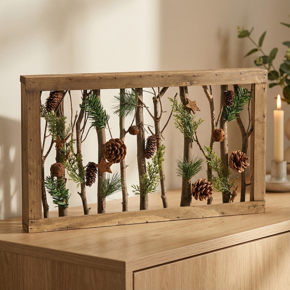 Træramme Med Kogler Ambre - 1 stk (50 x 6 x 30 cm) | Julepynt Julepynt - Temashop
