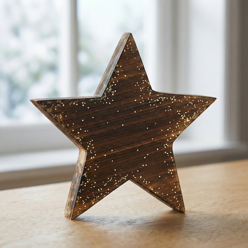 Vintage Træstjerne Guld - 1 stk (16 x 2 cm) | Julepynt Julepynt - Temashop