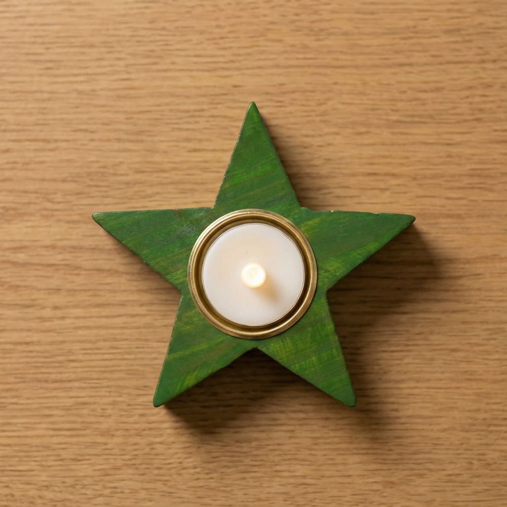 Stjerne Lysestage Grøn - 1 stk (12 x 2 cm) | Julepynt Lysestager - Temashop