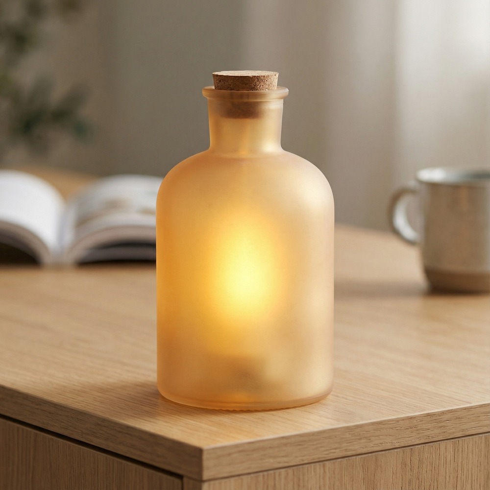 Frosted LED Glasflaske Med Flammeeffekt - 1 stk (8 cm x 15,5 cm) - Temashop