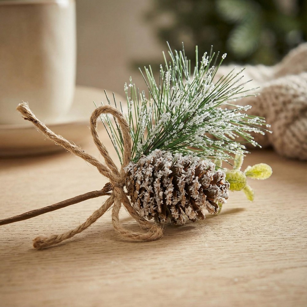 Kunstig Fyrregren Med Kogle - 1 stk (6 x 16 cm) | Julepynt Kunstige blomster - Temashop