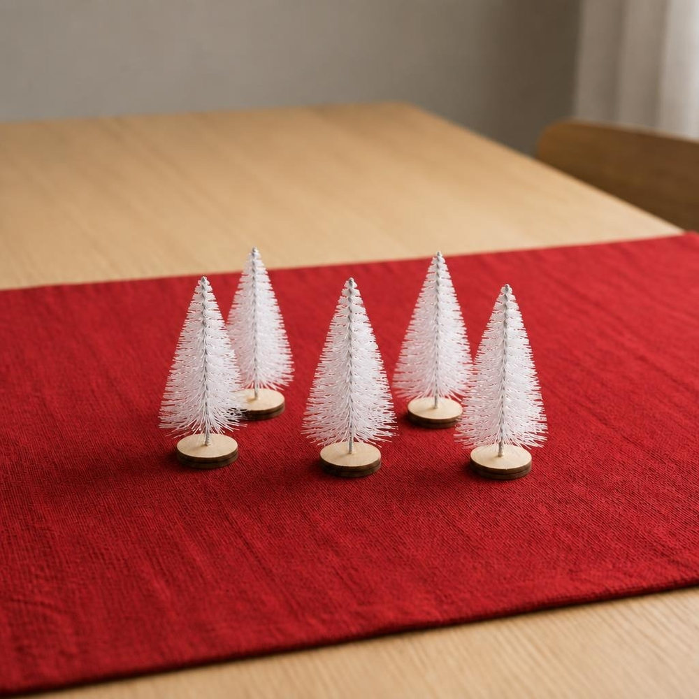 Mini Glimmer Juletræer Hvid - 6 stk (4 cm x 7 cm) | Juletræ Julepynt - Temashop