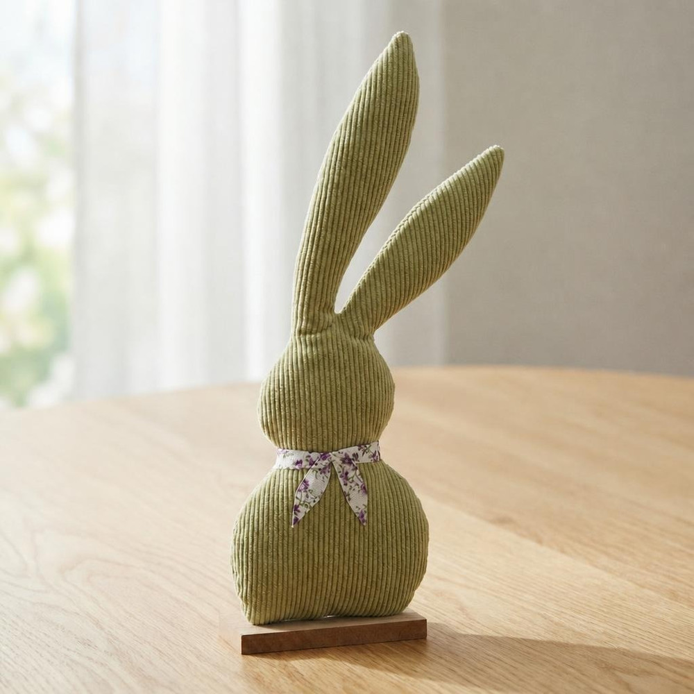 Velour Påskehare På Fod Salviegrøn - 1 stk (13 x 5 x 35 cm) | Kanin Påskepynt - Temashop