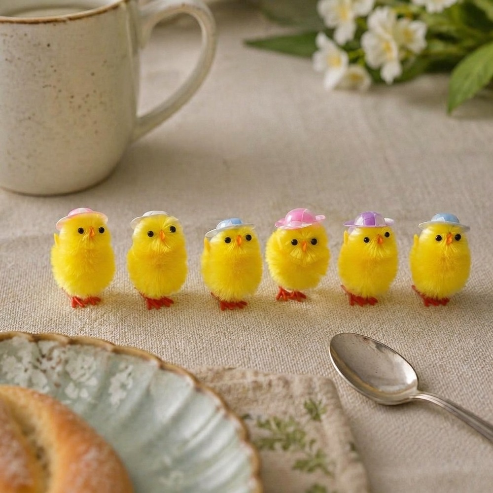 Påskekyllinger Med Hatte - 6 stk (4 cm) | Påske Centerpieces - Temashop
