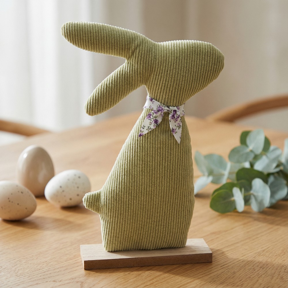 Velour Stående Påskehare Salviegrøn - 1 stk (20 x 5 x 28 cm) | Kanin Påskepynt - Temashop