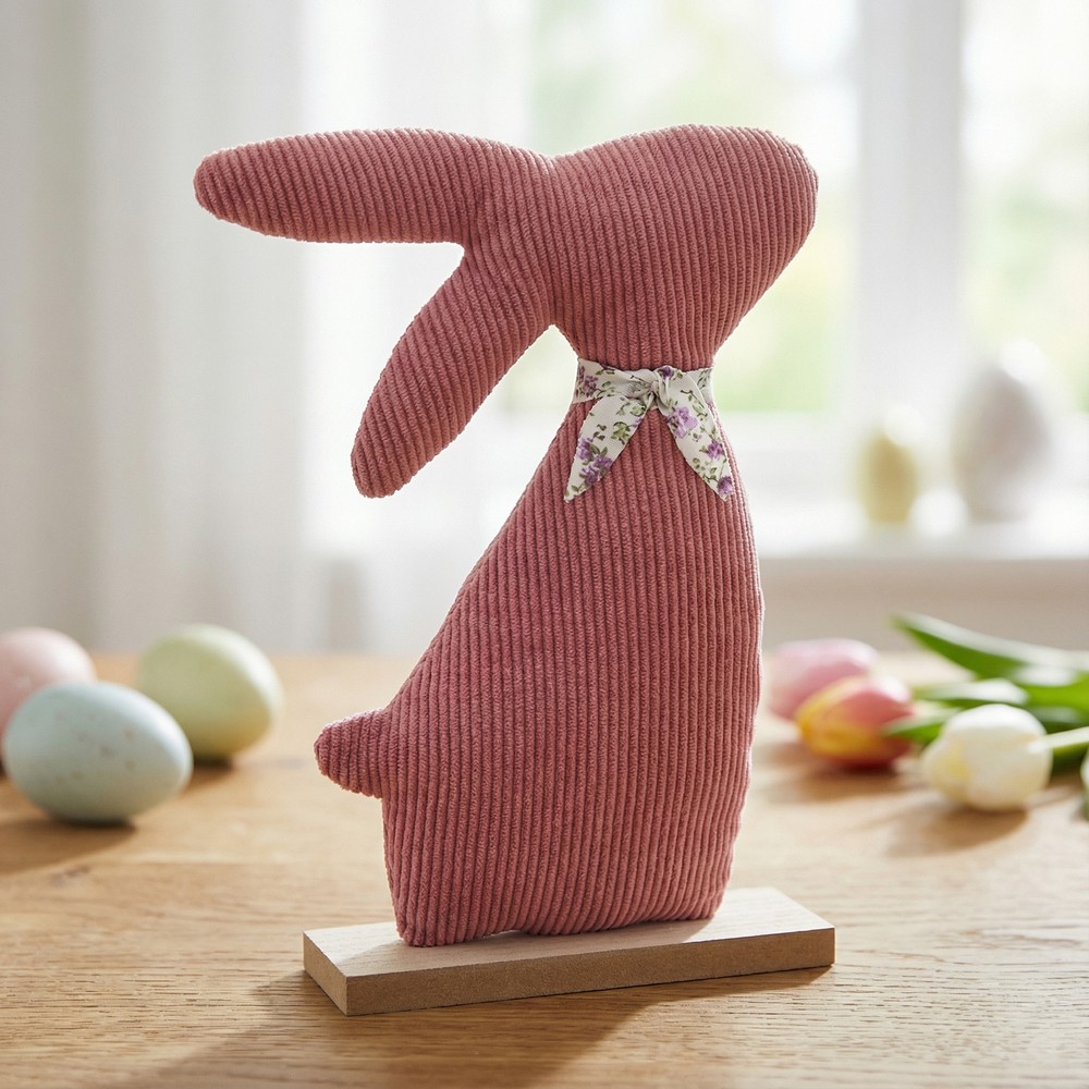 Velour Stående Påskehare Rosa - 1 stk (20 x 5 x 28 cm) | Kanin Påskepynt - Temashop