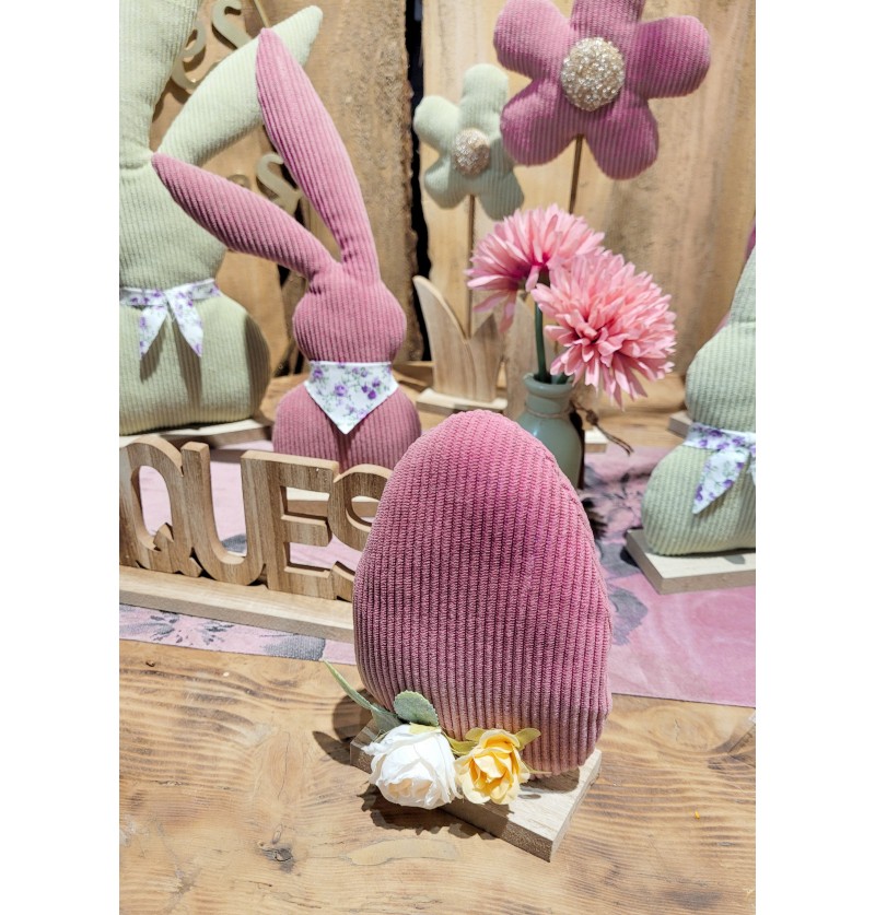 Velour Påskeæg På Fod Rosa - 1 stk (10,5 x 5 x 16 cm) | Påske Påskepynt - Temashop