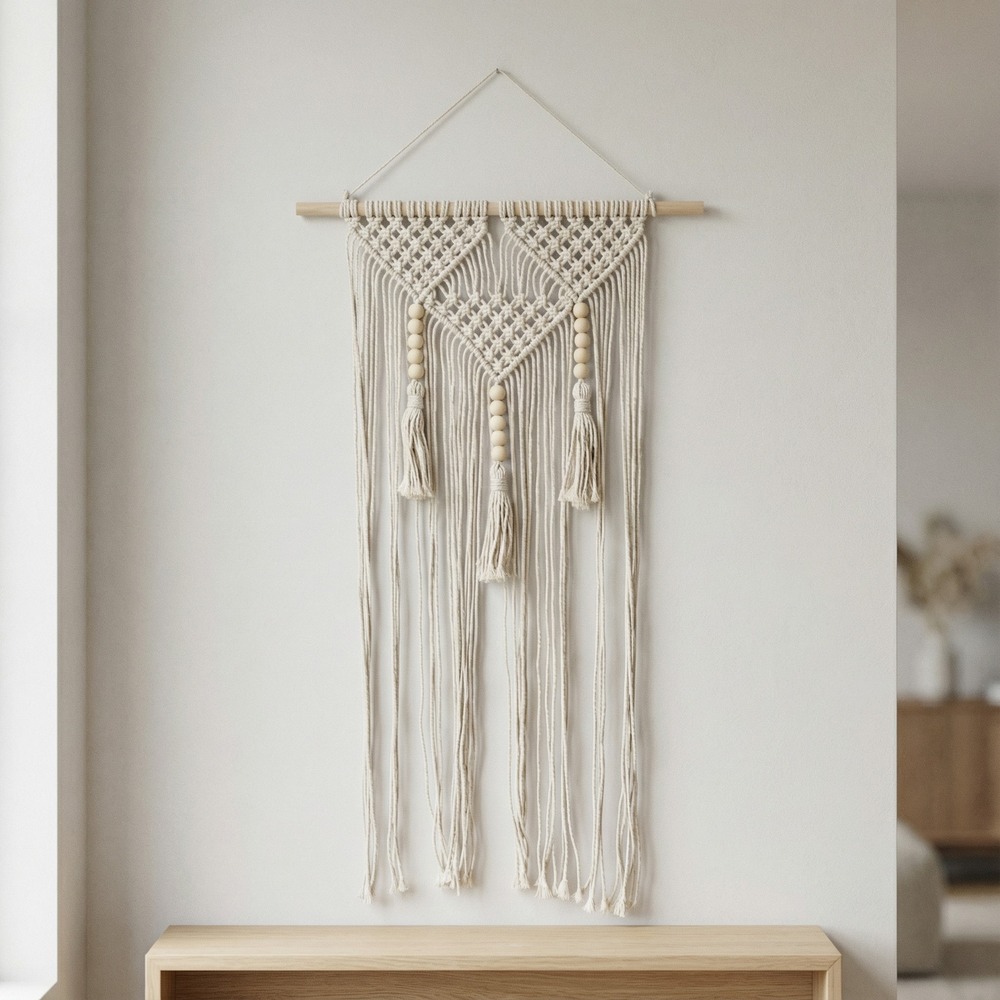 Makramé Vægophæng Hvid - 1 stk (40 x 1 x 70-80 cm) | Vintage theme Vægopsats - Temashop