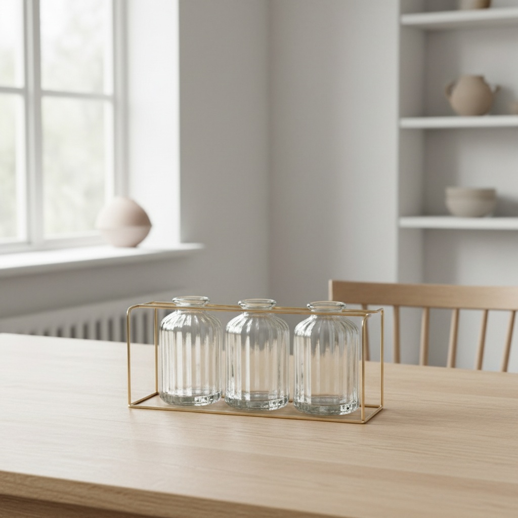 Glasvaser I Guldstativ - 1 sæt (22 cm x 8,5 cm x 10,5 cm) - Temashop