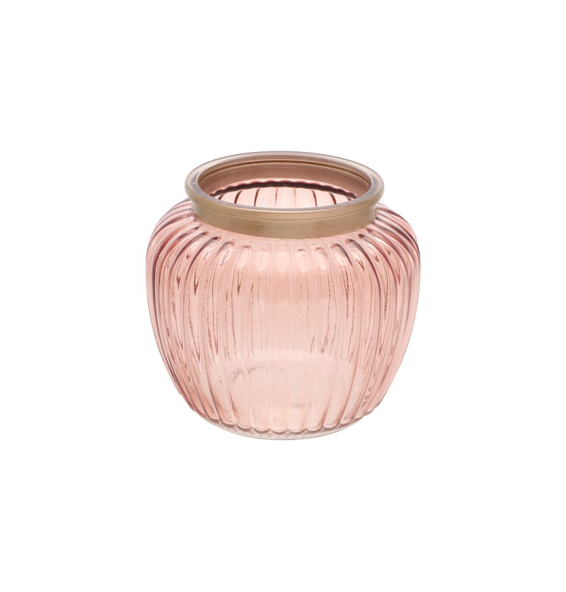 Rund Riflet Lysestage Rosa - 1 stk (14,5 x 13 cm) - Temashop