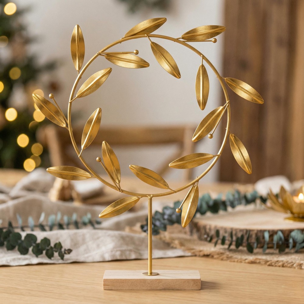 Olivengren Krans På Fod Guld - 1 stk (28 x 5 x 35 cm) - Temashop