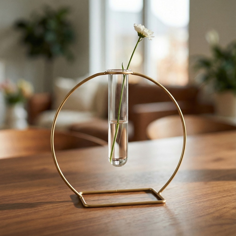 Blomsterglas Holder Guld - 1 stk (22 cm x 9 cm x 20 cm) - Temashop