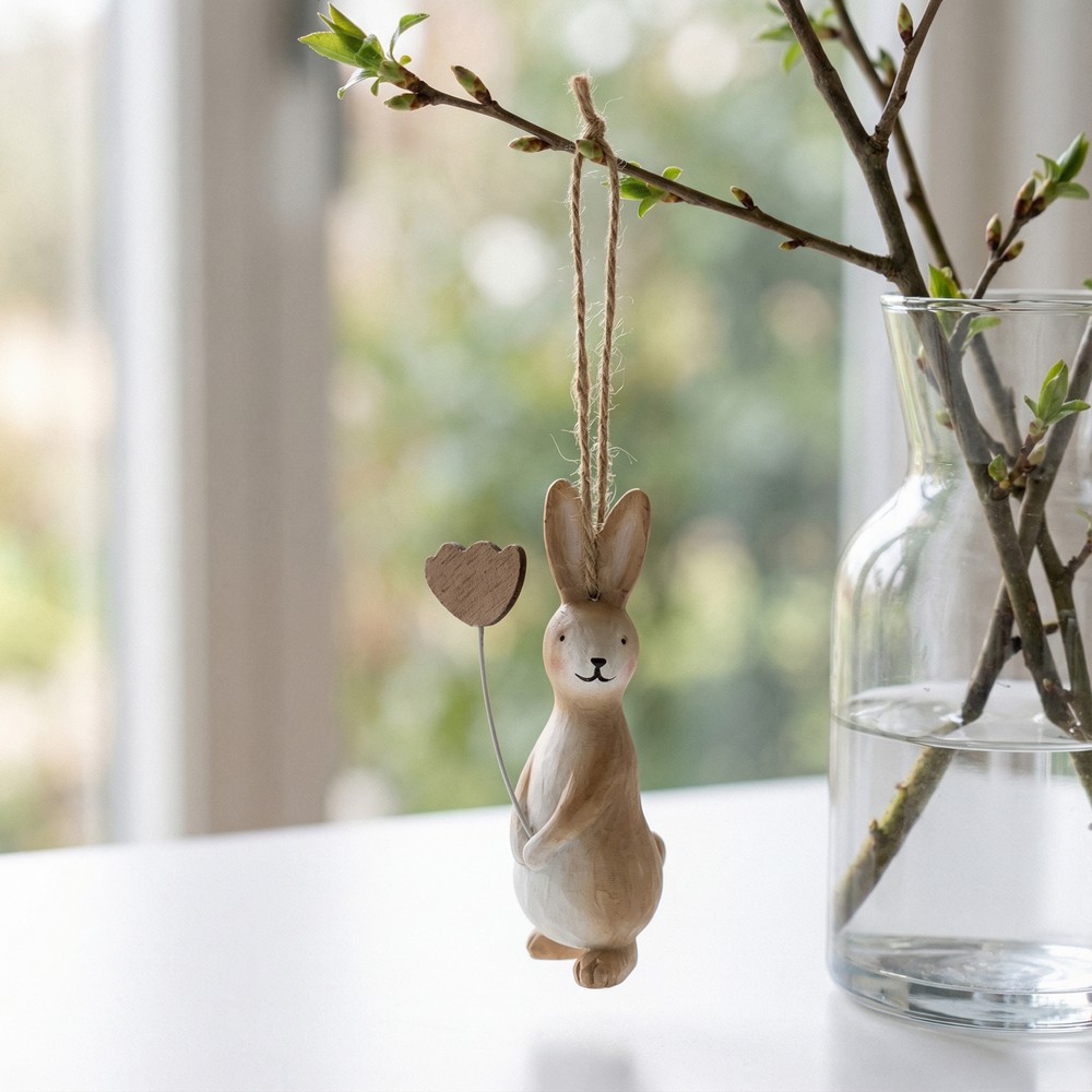 Påskehare Ophæng Natur - 1 stk (2,5 x 3 x 8 cm) | Kanin Påskepynt - Temashop