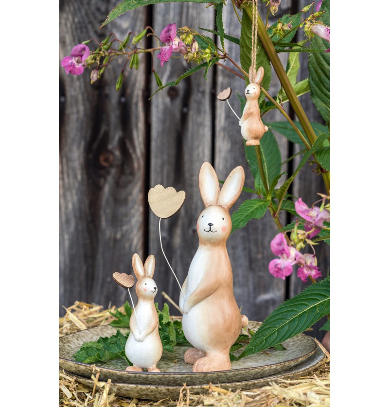 Påskehare Figur Med Blomst - 1 stk (7 x 7 x 20 cm) | Kanin Påskepynt - Temashop