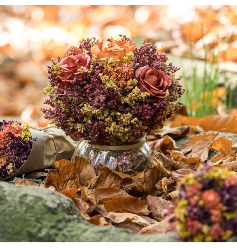 Tørrede Roser I Glasvase Orange - 1 stk (12 x 16 cm) | Blomst Kunstige blomster - Temashop