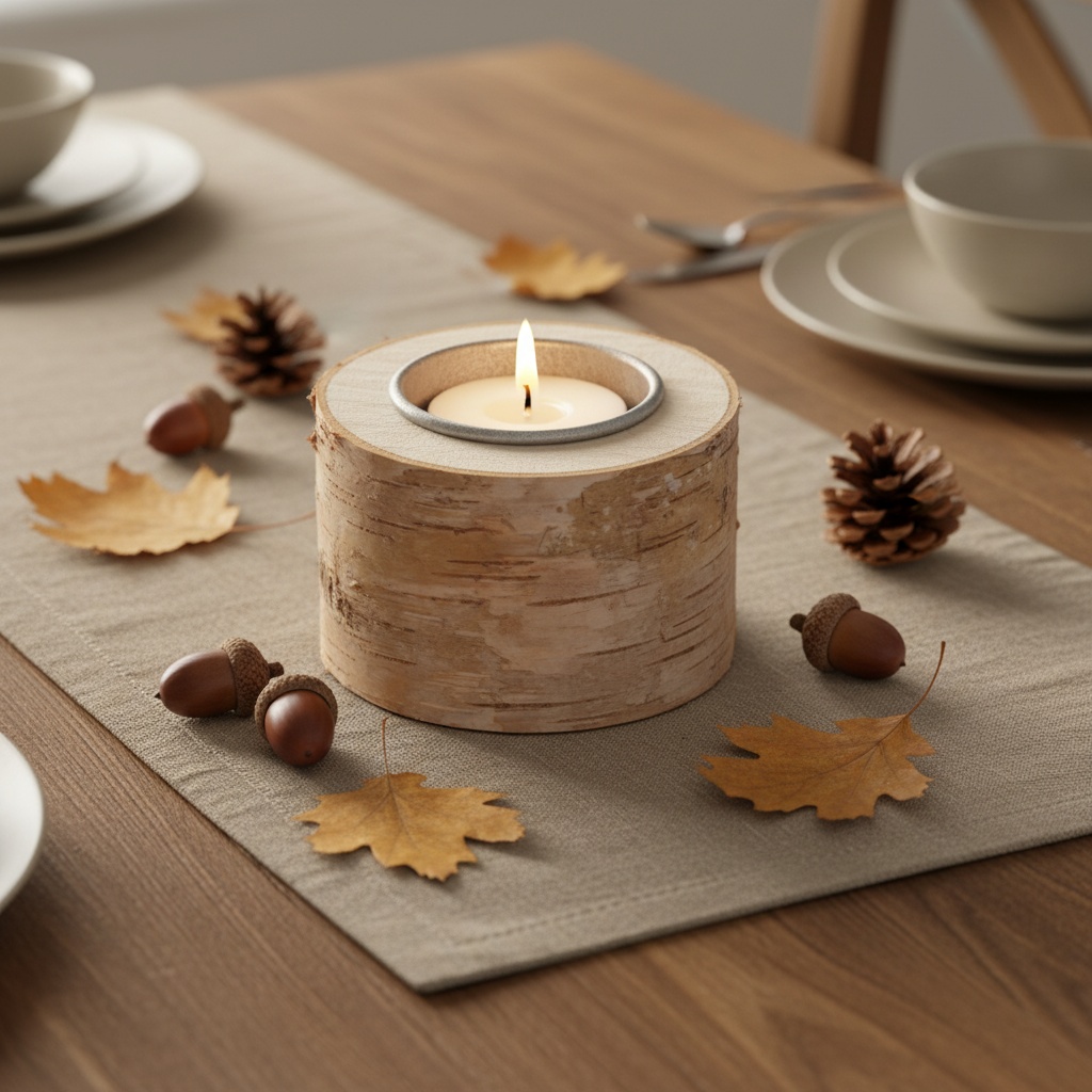 Birkestamme Fyrfadsstage - 1 stk (7,5 cm x 8 cm) | Natur tema Lysestager - Temashop