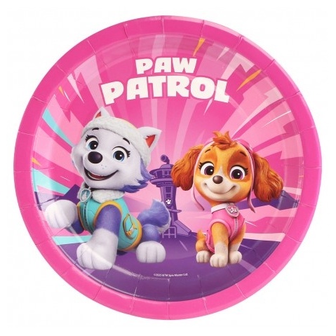 Paw Patrol Paptallerkener Lyserød - 8 stk (23 cm) | Paw Patrol Tallerkner - Temashop