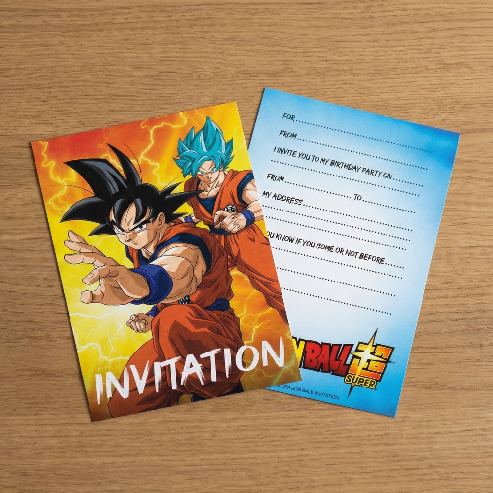 Dragon Ball Super Invitationer Med Kuverter - 8 stk (15 x 10 cm) | Dragon Ball Z Invitationer - Temashop