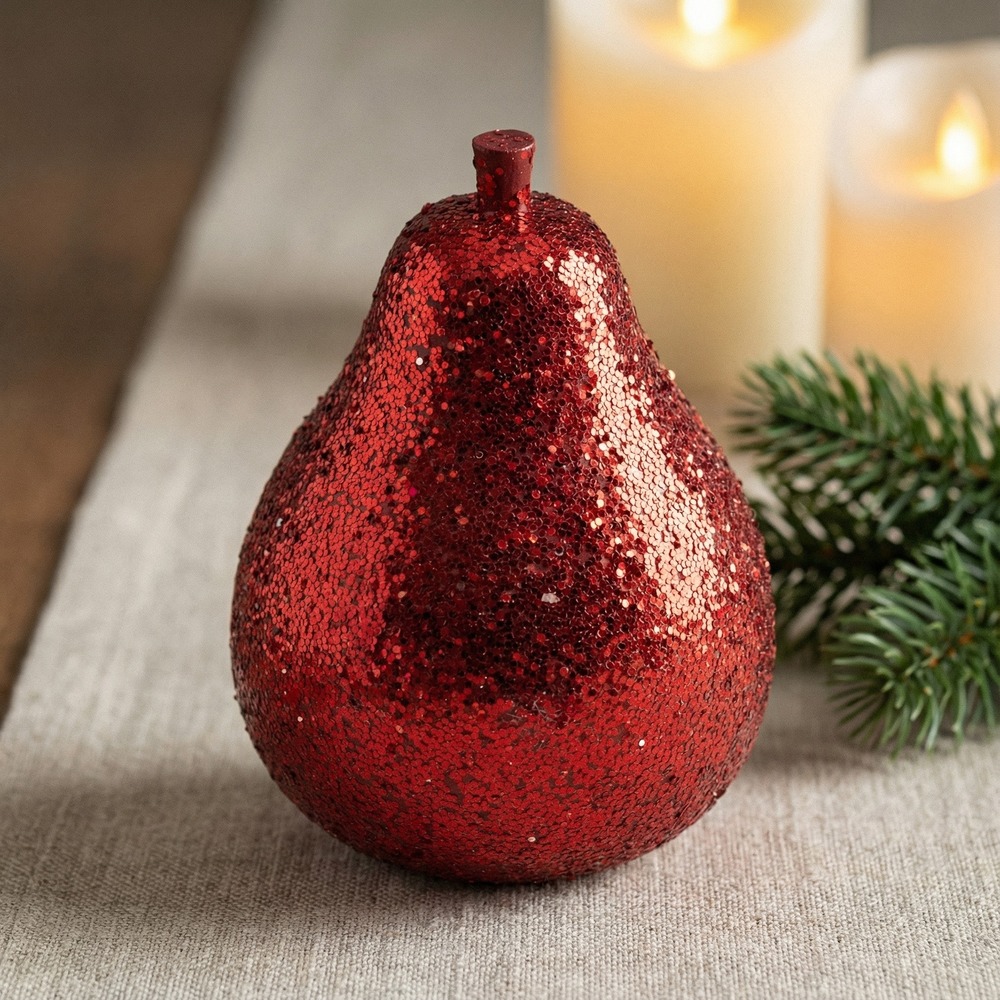 Glitter Pære Julepynt Rød - 1 stk (5,5 x 8,5 cm) | Julepynt Julepynt - Temashop