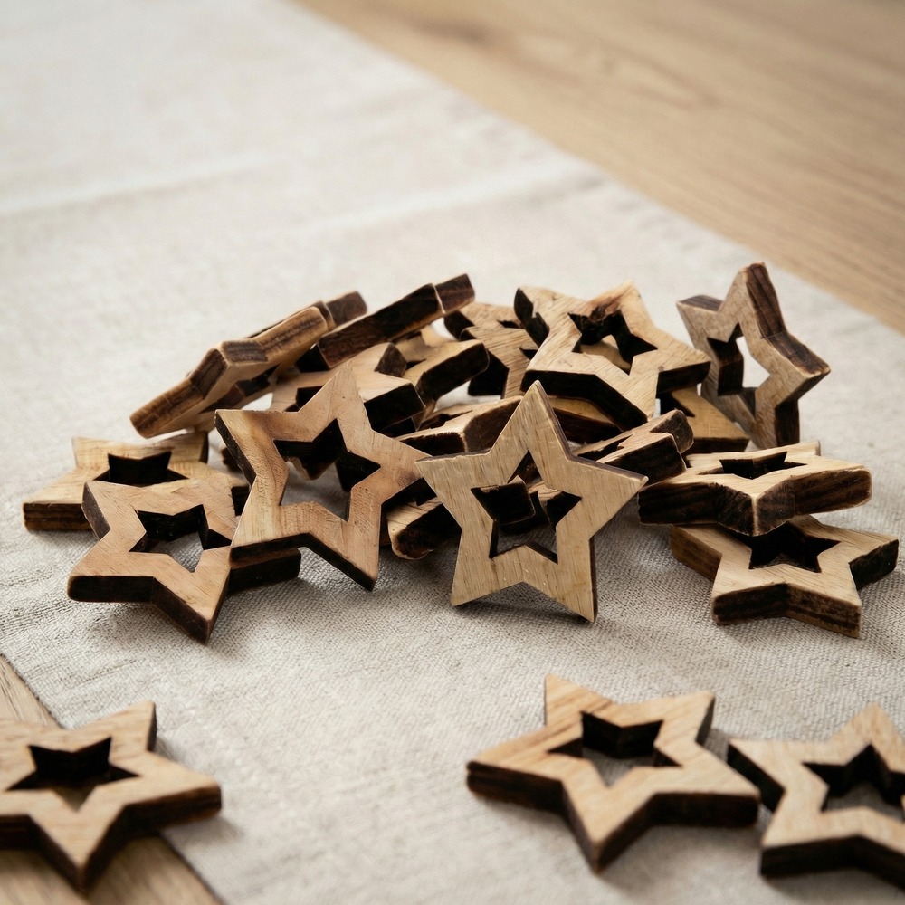 Stjerne Trækonfetti - 20 stk (5 x 5 cm) | Julepynt Konfetti - Temashop