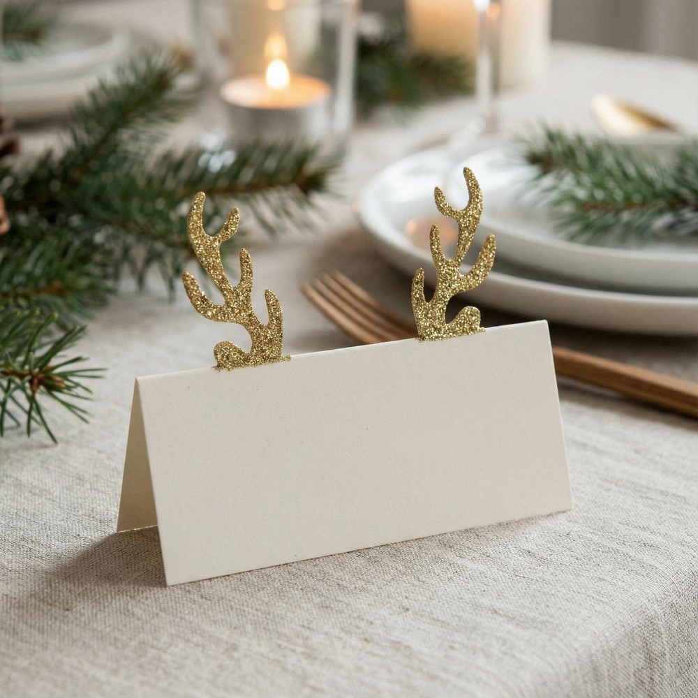 Rensdyrgevir Bordkort - 6 stk (9 x 4 cm) | Jul Bordnumre / bordkort / holdere - Temashop