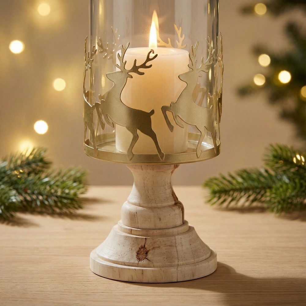 Rensdyr Glas Lysestage Guld - 1 stk (12,5 x 25 cm) | Rensdyr Lysestager - Temashop