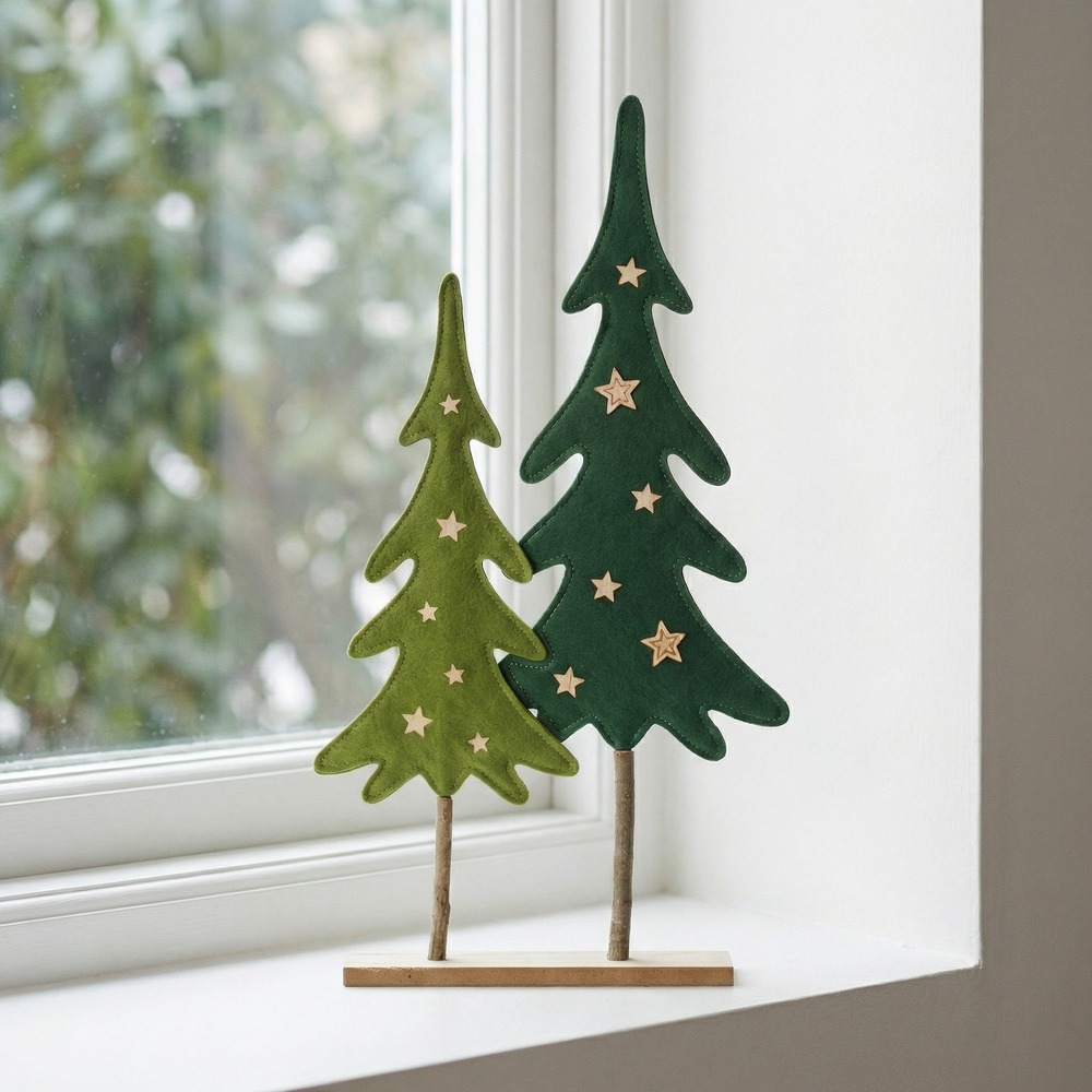 Filt Juletræer På Træfod Grøn - 1 sæt (29 x 6 x 56 cm) | Juletræ Julepynt - Temashop