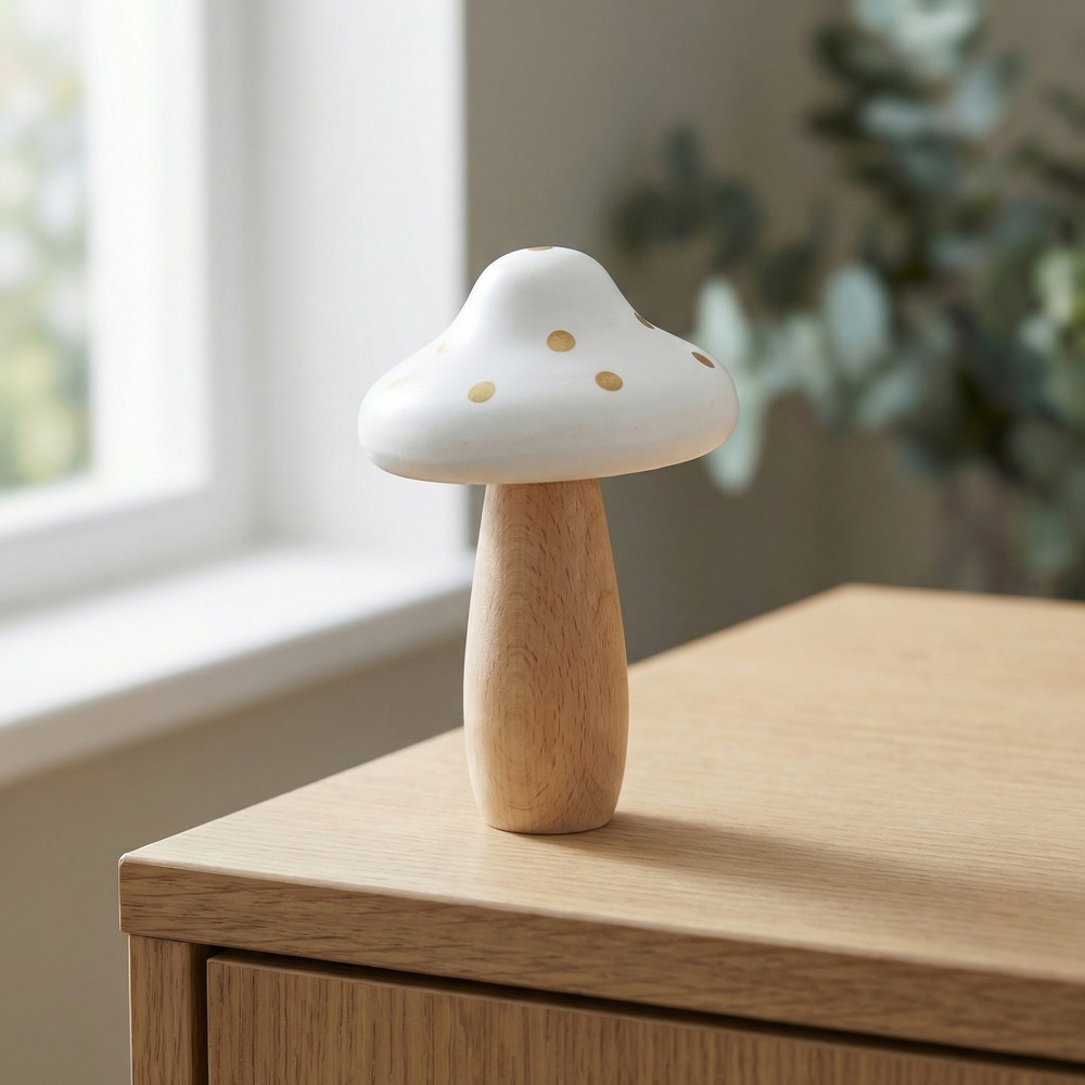 Træsvamp Hvid Med Gyldne Prikker - 1 stk (10,5 x 15,5 cm) | Skov Dekorationsfigurer - Temashop