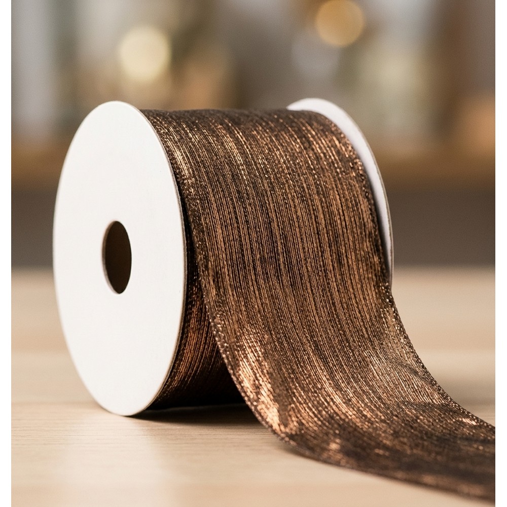 Skinnende Dekorationsbånd Chokolade - 1 rulle (6,3 cm x 3 m) | Brun Tema Bånd - Temashop