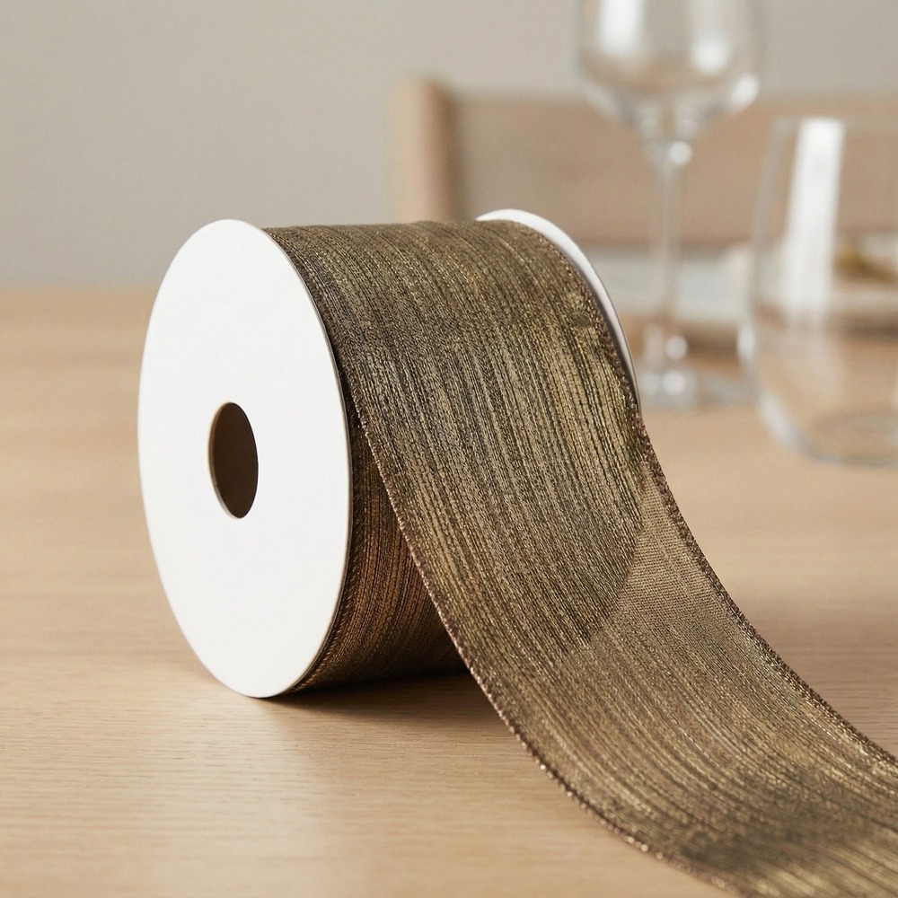 Skinnende Dekorationsbånd Sort/Guld - 1 rulle (6,3 cm x 3 m) | Guld tema Bånd - Temashop