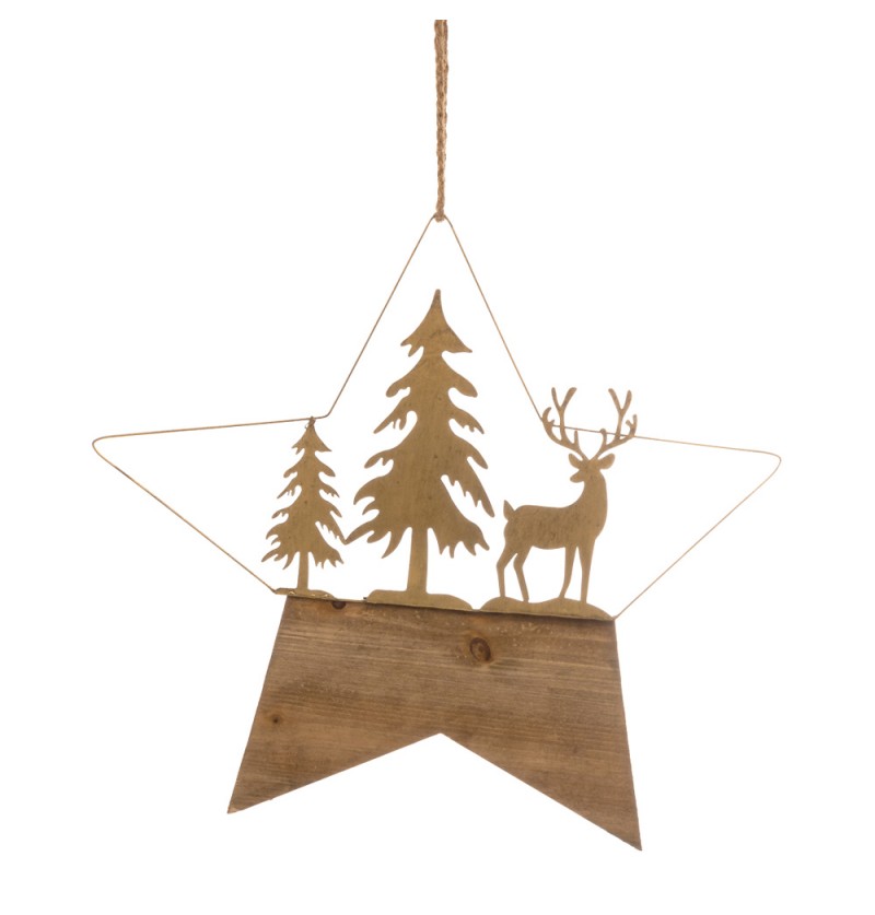 Julestjerne Med Rensdyr Ophæng Guld