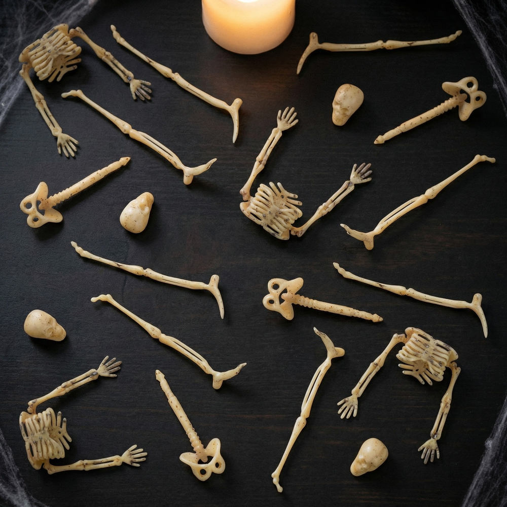 Miniature Skeletdele - 20 stk (~9 cm) | Skelet Halloweenpynt - Temashop
